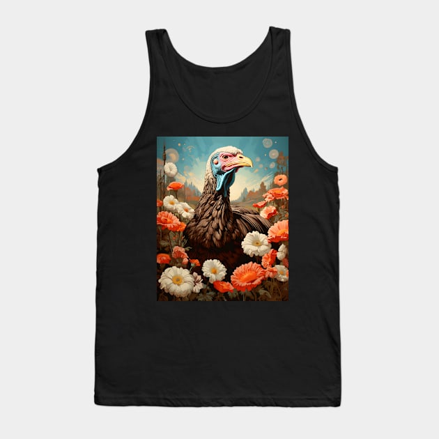 Retro Rustic Farm Turkey in the Flowers - Vintage Bird Art Tank Top by The Whimsical Homestead